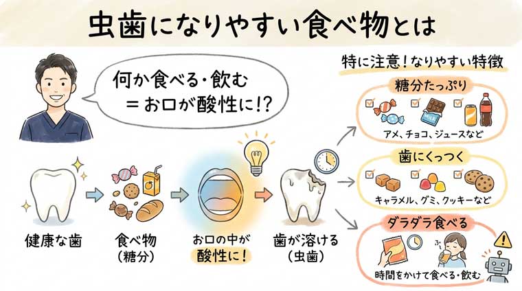 虫歯になりやすい食べ物とはの図解
