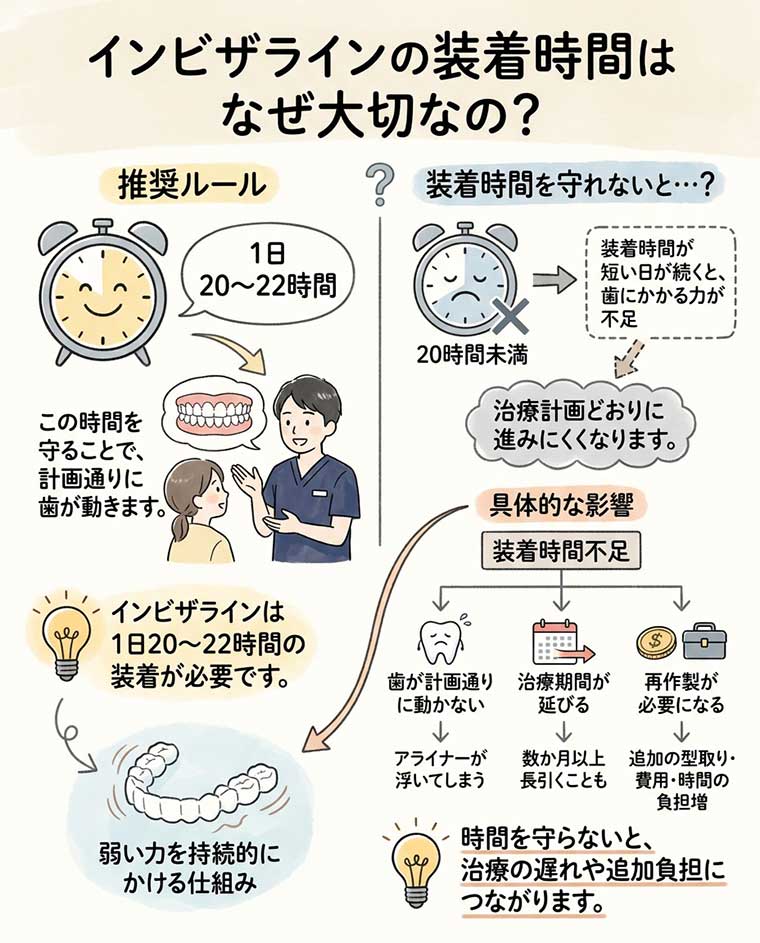 インビザラインの装着時間はなぜ大切なの？の図解