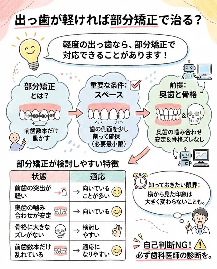 出っ歯が軽ければ部分矯正で治ることはありますか？の図解