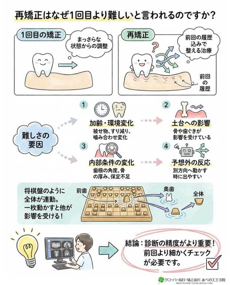 後戻りした後の再矯正は1回目より難しい？治療期間・装置・注意点を