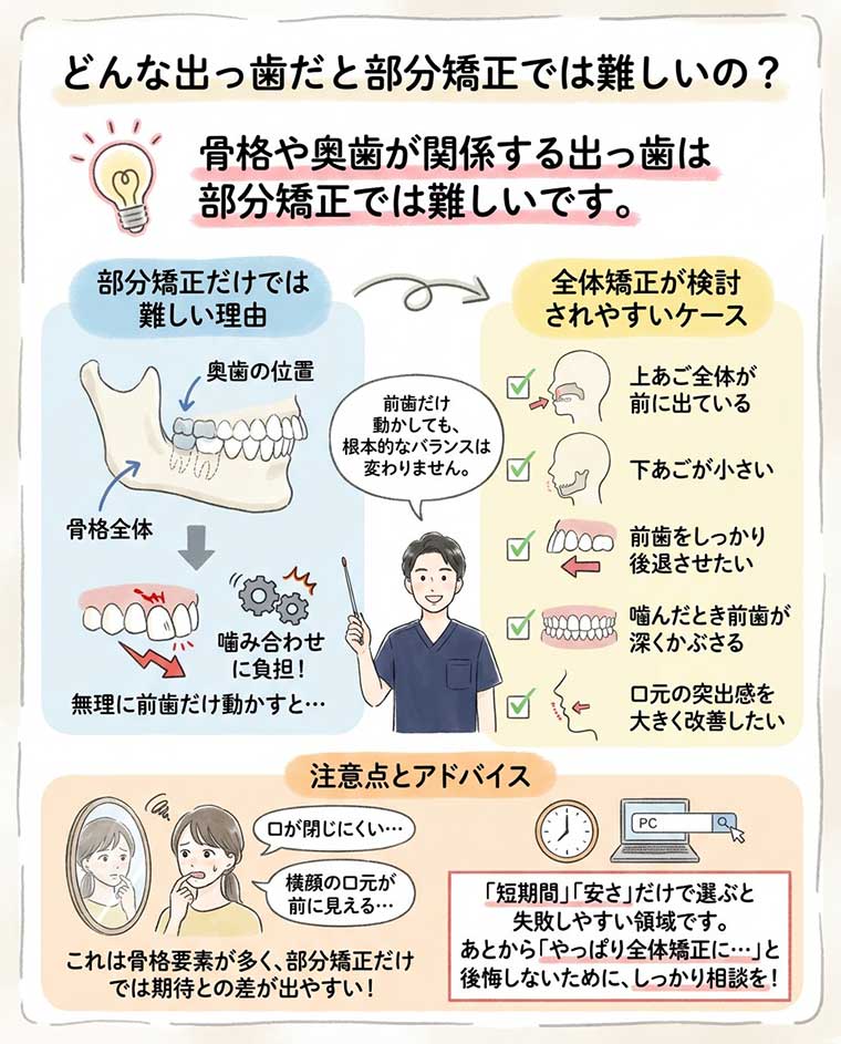 どんな出っ歯だと部分矯正では難しいの？の図解