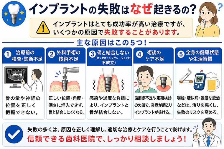 インプラントの失敗はなぜ起きるの？の図解