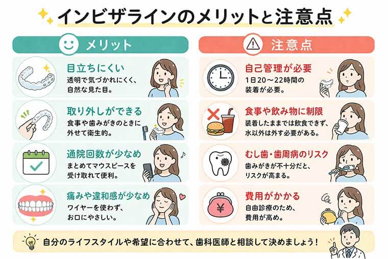 インビザラインのメリットと注意点の図解