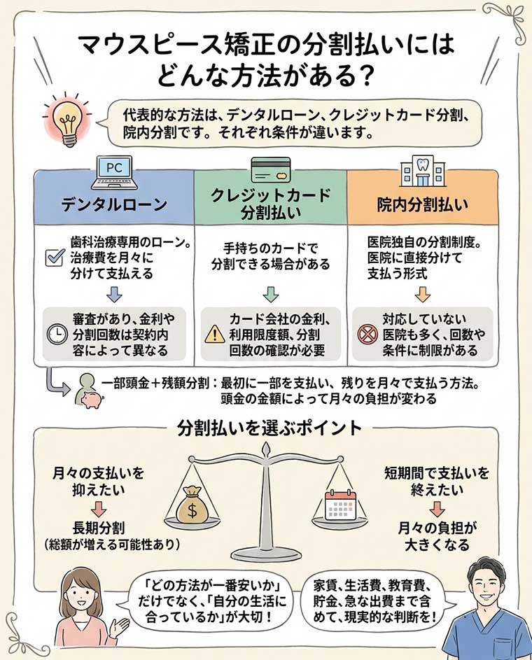 マウスピース矯正の分割払いにはどんな方法がある？の図解