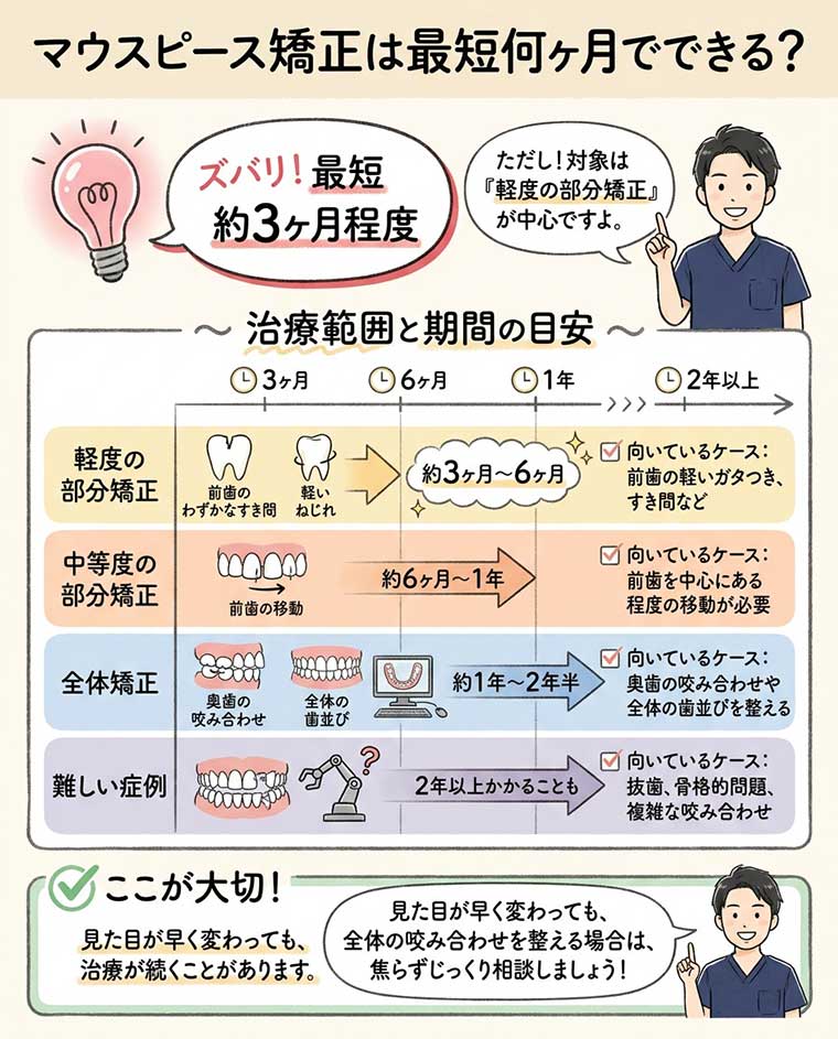 マウスピース矯正は最短何ヶ月でできる？の図解