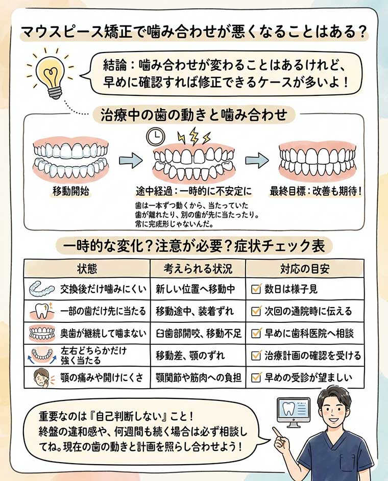 マウスピース矯正で噛み合わせが悪くなることはある？の図解